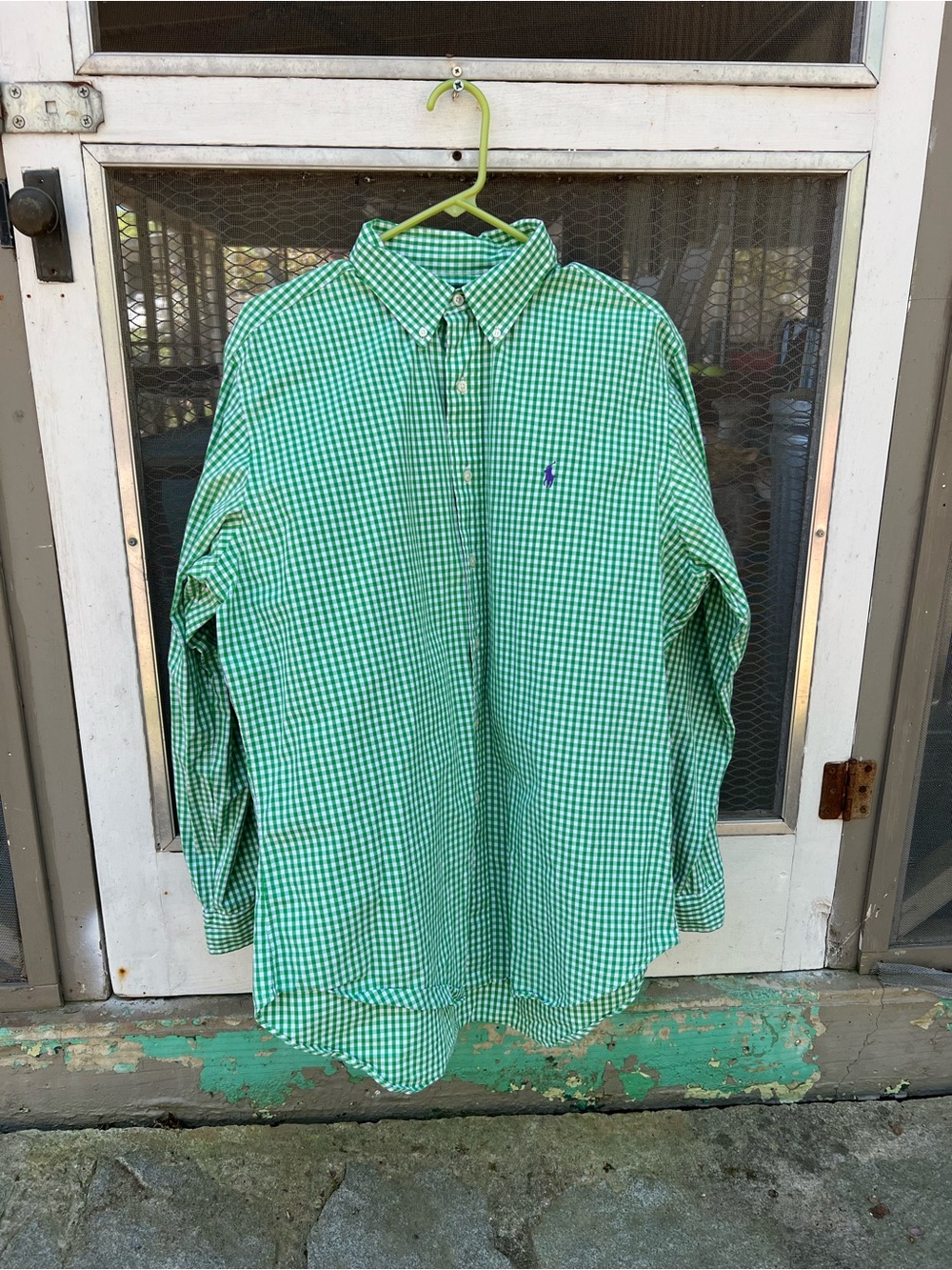 Ralph Lauren Green Gingham Button-Down Shirt with Contrast Logo